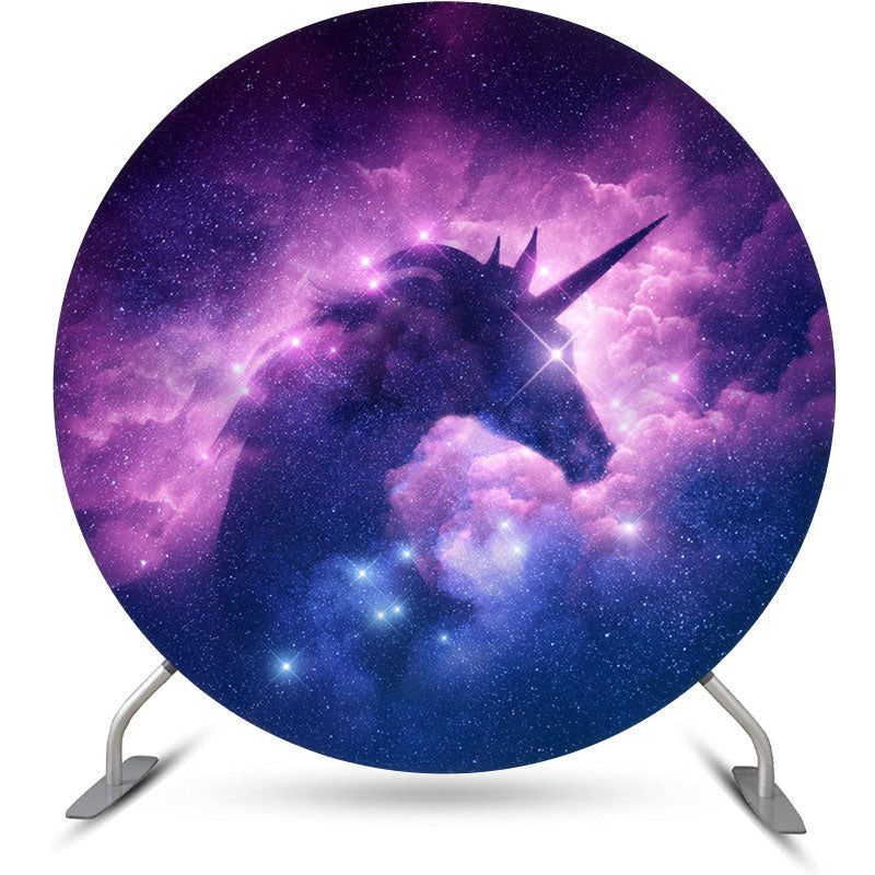 Aperturee Starry Night Shiny Unicorn Round Birthday Backdrop