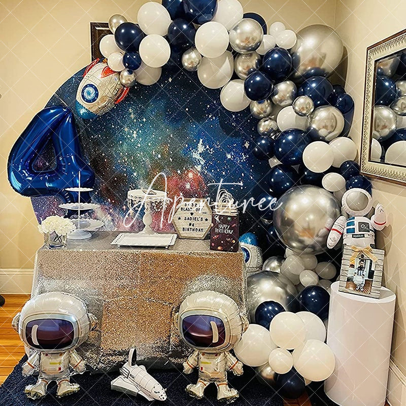 Aperturee Starry Night Sky Glitter Circle Happy Birthday Backdrop