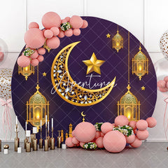 Aperturee - Starry Sky Moon Lantern Purple Round Eid Backdrop