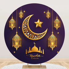 Aperturee - Starry Sky Moon Lantern Purple Round Eid Backdrop