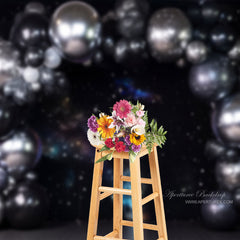 Aperturee - Starry Sky Silver Black Balloon Cake Smash Backdrop