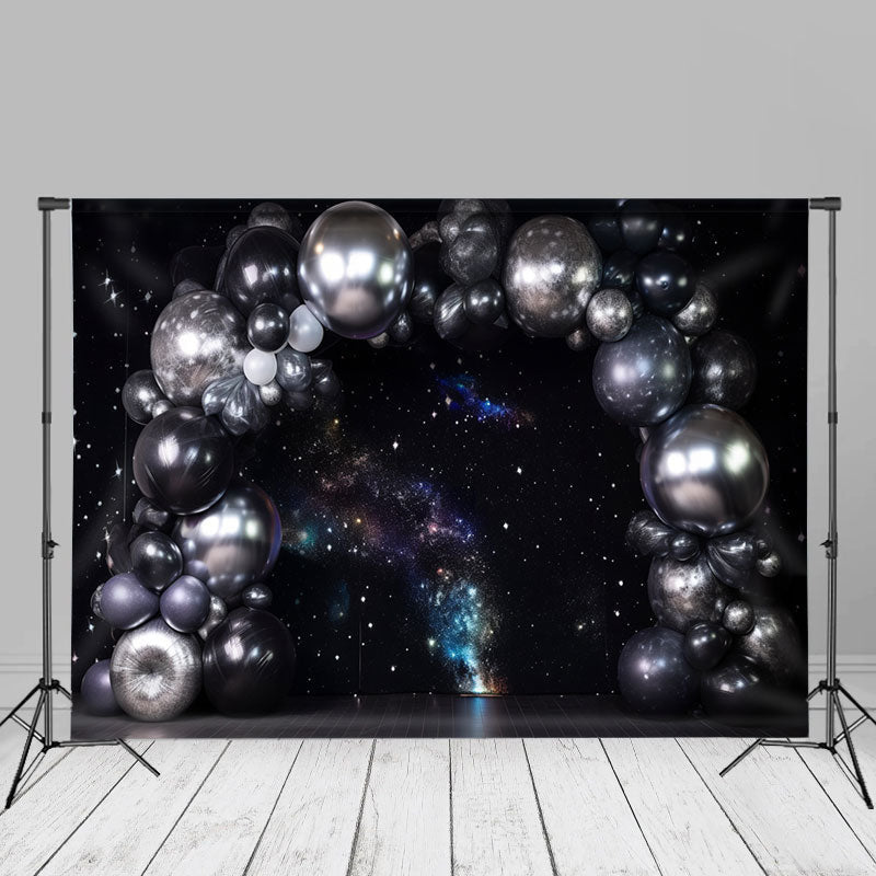 Aperturee - Starry Sky Silver Black Balloon Cake Smash Backdrop