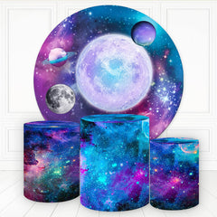 Aperturee Starry Theme Universe Galaxy Round Birthday Backdrop Kit