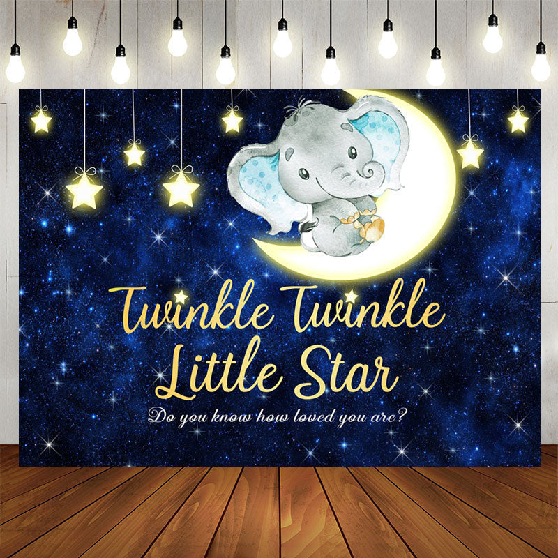 Aperturee - Stars and Moon Dark Blue Elephent Baby Shower Backdrop