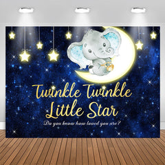 Aperturee - Stars and Moon Dark Blue Elephent Baby Shower Backdrop