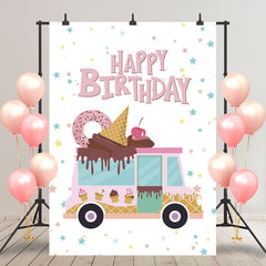 Aperturee - Stars Pink Sweet Icecream Donut Car Birthday Backdrop