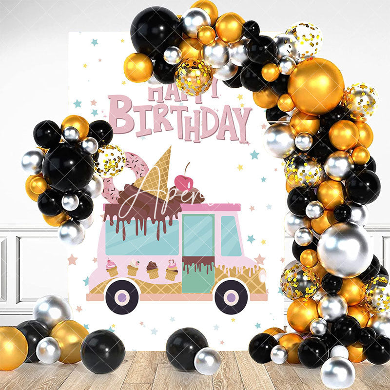 Aperturee - Stars Pink Sweet Icecream Donut Car Birthday Backdrop