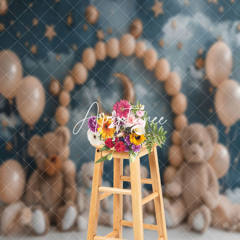 Aperturee - Stars Sky Clouds Bears Balloons Cake Smash Backdrop