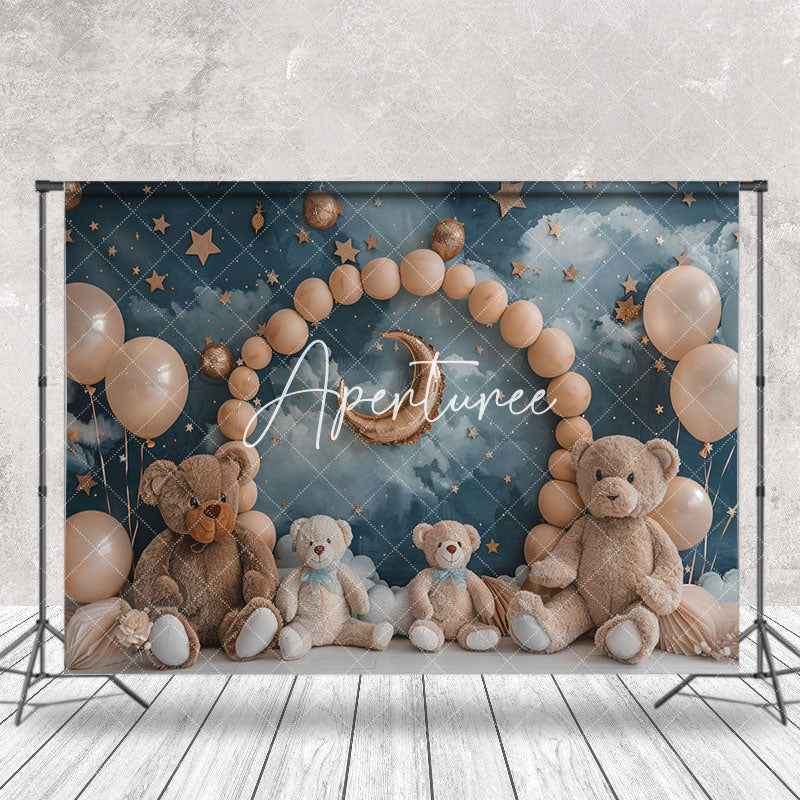 Aperturee - Stars Sky Clouds Bears Balloons Cake Smash Backdrop