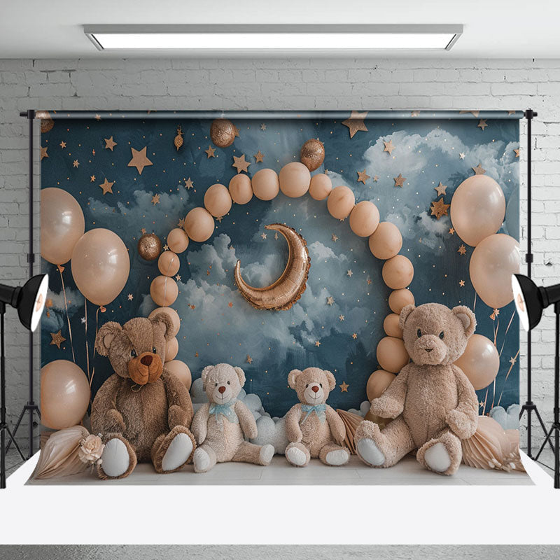 Aperturee - Stars Sky Clouds Bears Balloons Cake Smash Backdrop