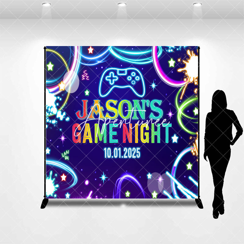 Aperturee - Stars Sky Neon Custom Name Game Night Party Backdrop