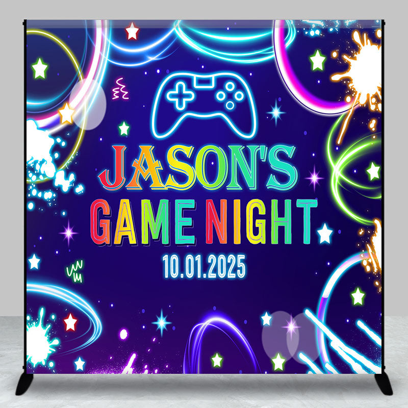 Aperturee - Stars Sky Neon Custom Name Game Night Party Backdrop