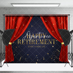 Aperturee - Start A New Life Red Curtain Retirement Backdrop