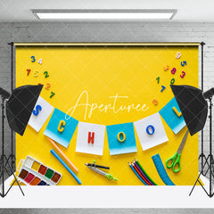 Aperturee - Stationery Numbers Yellow Back To School Backdrop