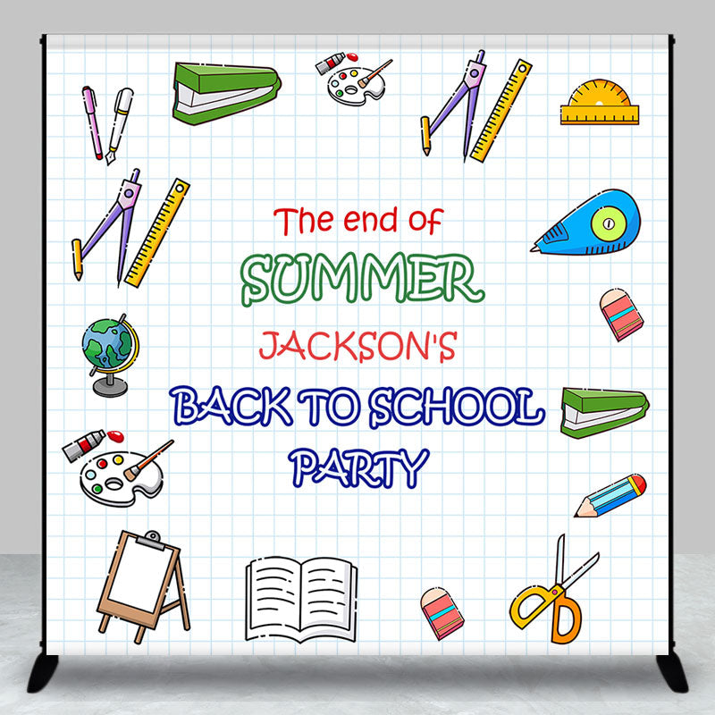 Aperturee - Stationery White Custom Name Back To School Backdrop