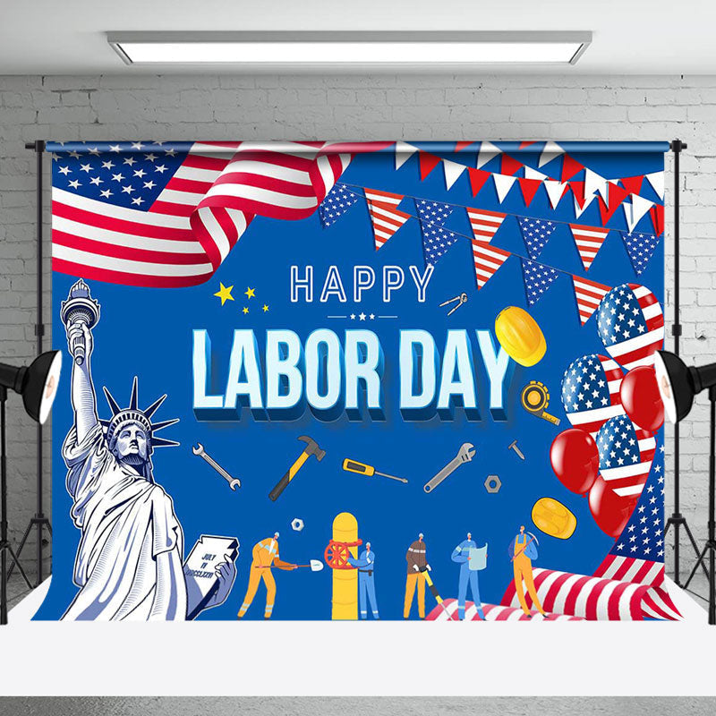 Aperturee - Statue Of Liberty Usa Flag Happy Labor Day Backdrop