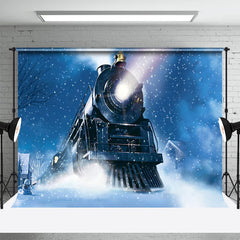 Aperturee - Steam Locomotive Light Snowy Winter Blue Backdrop