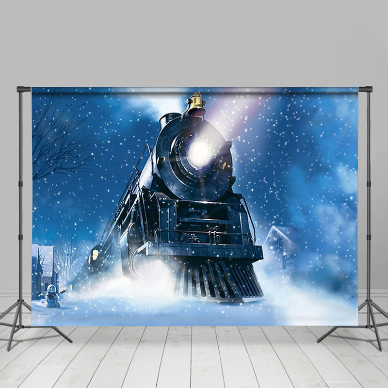 Aperturee - Steam Locomotive Light Snowy Winter Blue Backdrop