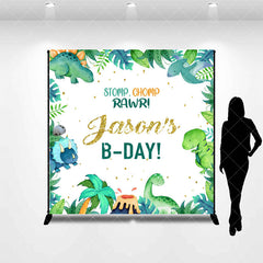 Aperturee - Stomp Chomp Dinosaur Forest Custom Birthday Backdrop