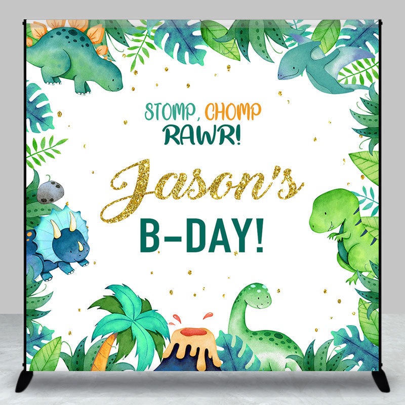 Aperturee - Stomp Chomp Dinosaur Forest Custom Birthday Backdrop