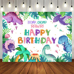 Aperturee - Stomp Chomp Roar Dinosaur Happy Birthday Backdrop