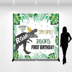 Aperturee - Stomp Dinosaur Leaves Custom 1st Birthday Backdrop