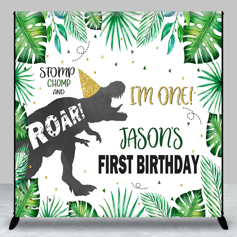 Aperturee - Stomp Dinosaur Leaves Custom 1st Birthday Backdrop