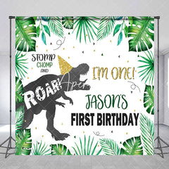 Aperturee - Stomp Dinosaur Leaves Custom 1st Birthday Backdrop