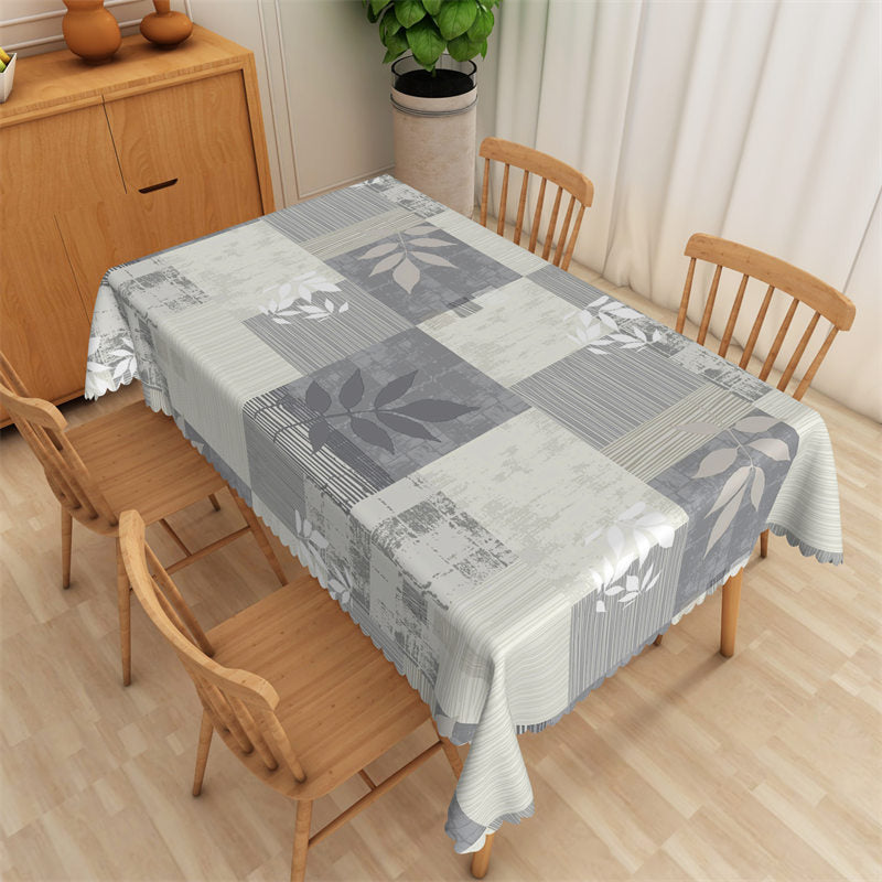 Aperturee - Stone Gray Leaf Rubbings Modern Rectangle Tablecloth