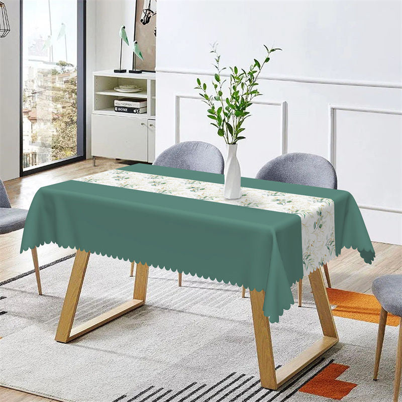 Aperturee - Stone Green Elegant Spring Leaves Dining Tablecloth