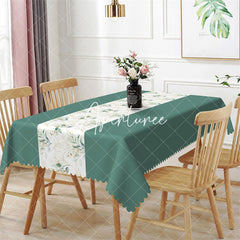 Aperturee - Stone Green Elegant Spring Leaves Dining Tablecloth