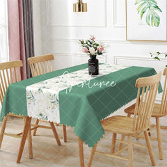 Aperturee - Stone Green Modern Spring Leaves Rectangle Tablecloth