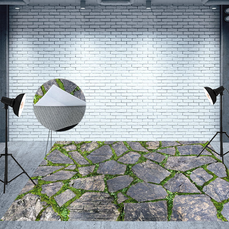 Aperturee - Stone Road With Green Grass Texture Rubber Floor Mat