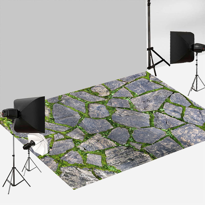 Aperturee - Stone Road With Green Grass Texture Rubber Floor Mat