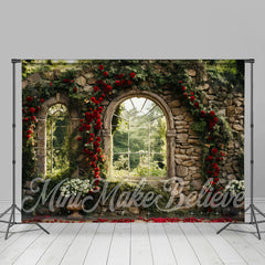 Aperturee - Stone Wall Window Garden Flower Spring Backdrop