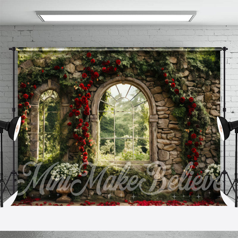 Aperturee - Stone Wall Window Garden Flower Spring Backdrop