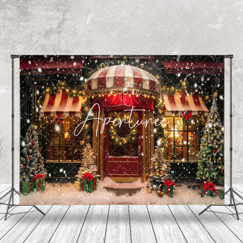 Aperturee - Store Door Gifts Snow Scene Trees Christmas Backdrop