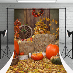 Aperturee - Straw Pumpkin Leaves Autumn Photo Sweep Backdrop