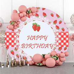 Aperturee Strawberry Circle Happy Birthday Backdrop For Girl