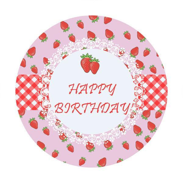 Aperturee Strawberry Circle Happy Birthday Backdrop For Girl