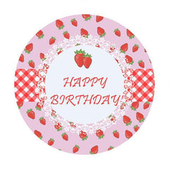 Aperturee Strawberry Circle Happy Birthday Backdrop For Girl