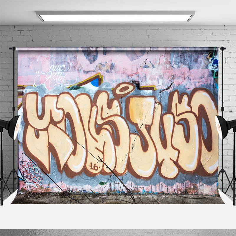 Aperturee - Street Art Pink Blue Graffiti Wall Photo Backdrop