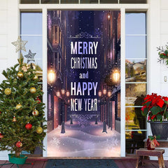 Aperturee - Street Lamp Building Snowy Door Cover For Christmas