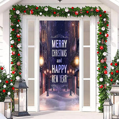 Aperturee - Street Lamp Building Snowy Door Cover For Christmas