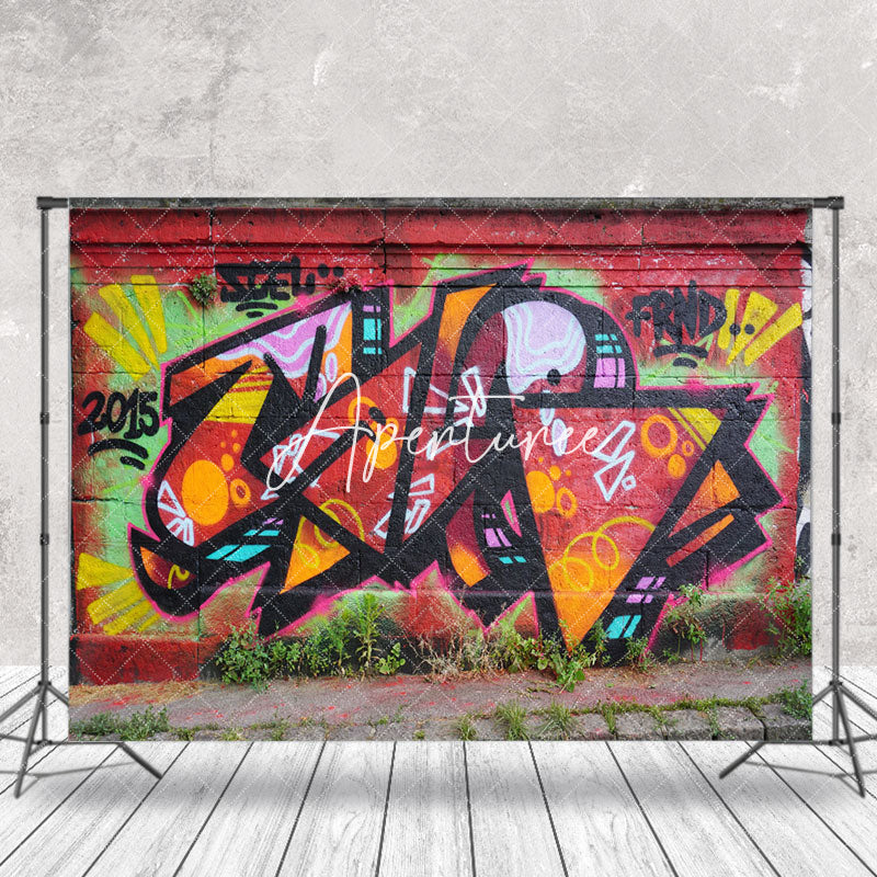 Aperturee - Street Red Abstract Graffiti Wall Photo Backdrop