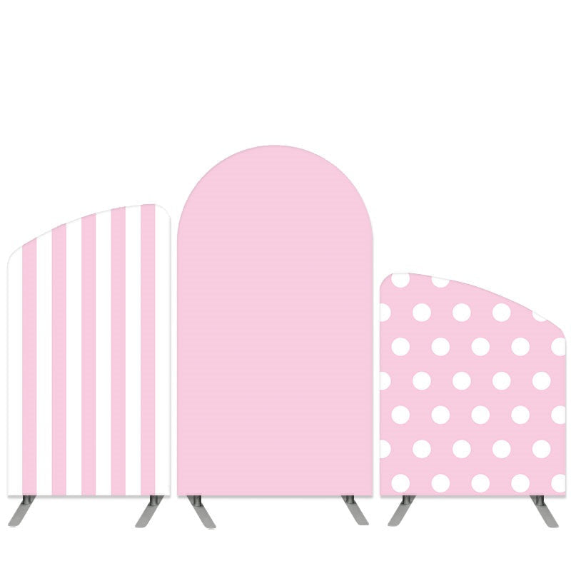 Aperturee Stripes And Dots Theme Pink White Arch Backdrop Kit