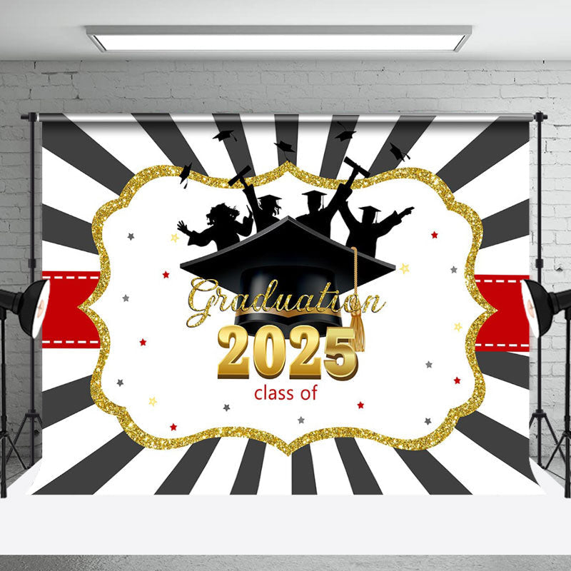 Aperturee - Stripes Grad Cap Class Of 2025 Photo Backdrop