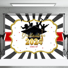 Aperturee - Stripes Grad Cap Class Of 2024 Photo Backdrop