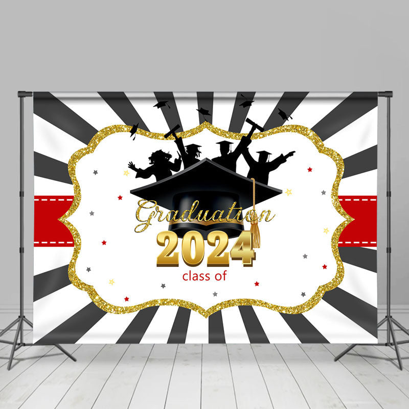 Aperturee - Stripes Grad Cap Class Of 2024 Photo Backdrop