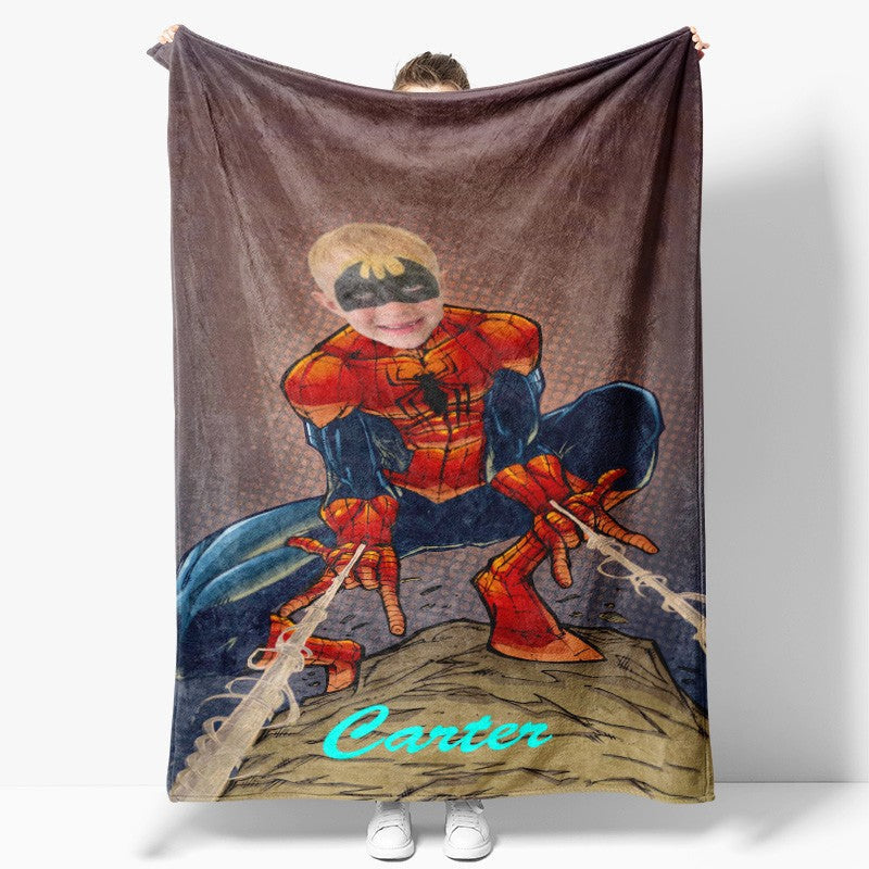 Aperturee - Strong Red Black Hero Cobweb Custom Photo Blanket